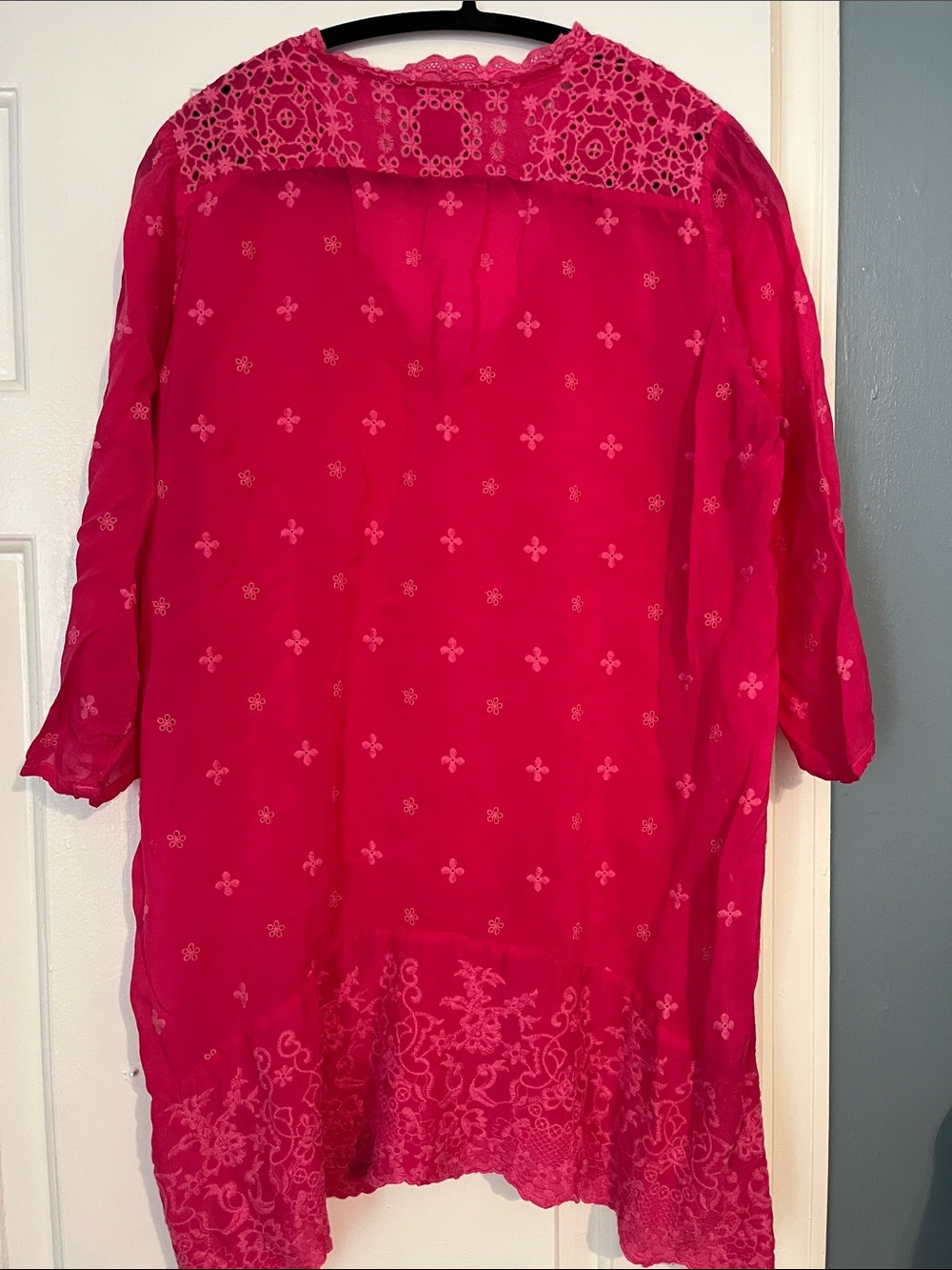 Johnny Was Hot Pink Embroidered V-Neck Tunic - Picture 5 of 5